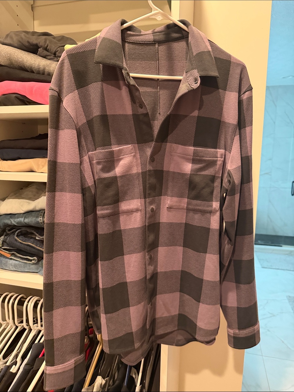 lululemon athletica Purple and Gray Check Button-Down Shirt